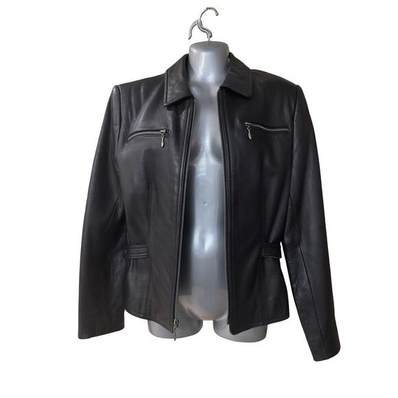 Valerie Stevens Lambskin Classic Women Black Leather Jacket Size 8 - Picture 2 of 6